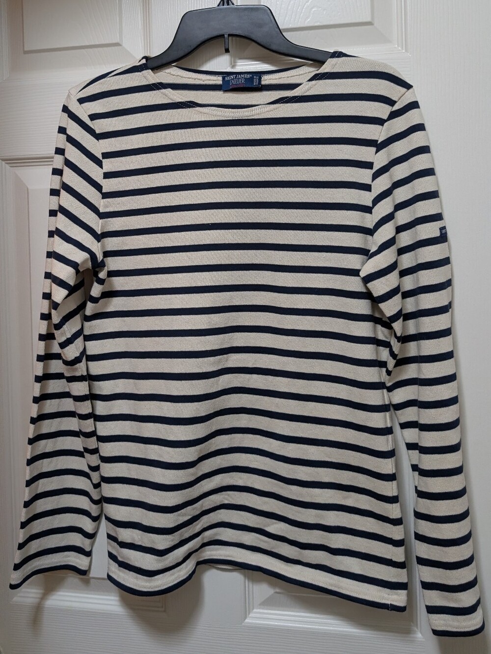 Saint James L'atelier Striped Shirt Top Cotton White Cream & Blue Size Small S